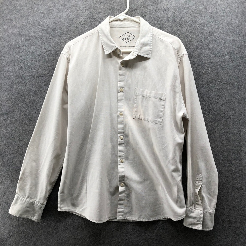 Alex Crane Porto Shirt Mens L Organic Cotton Button Up Long Sleeve Ivory Beige
